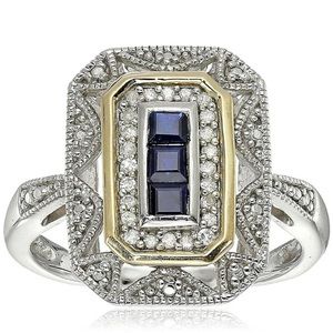 Vintage Silver Princess Created Blue Zircon Cut Art Deco-Style Ring Size 7